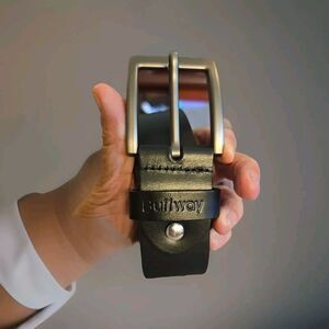 Buffway Men's Minimalist 1.5" Full Grain Leather Belt BrushedMetal Buckle Sz 54